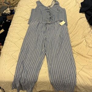 Women’s Blue Striped 2 Piece Linen Top and Pants Set XXL